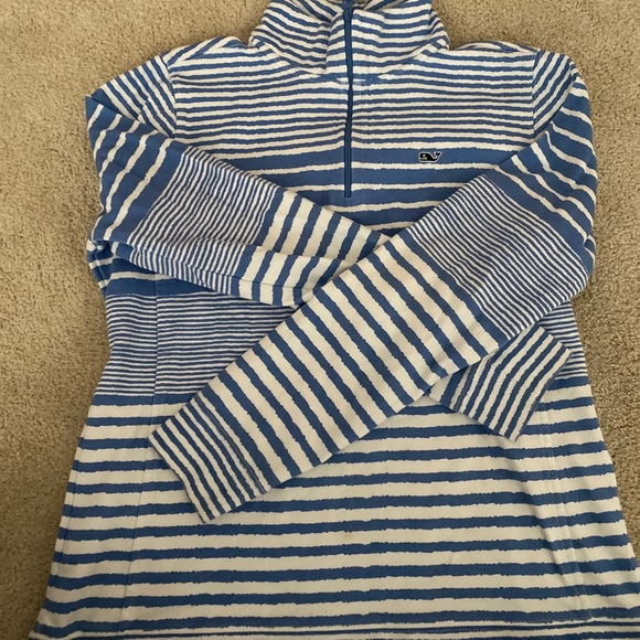 Sweat Vineyard Vines Blanc Femme – Quart Zip, Manches Longues, Col Cheminée, Taille L